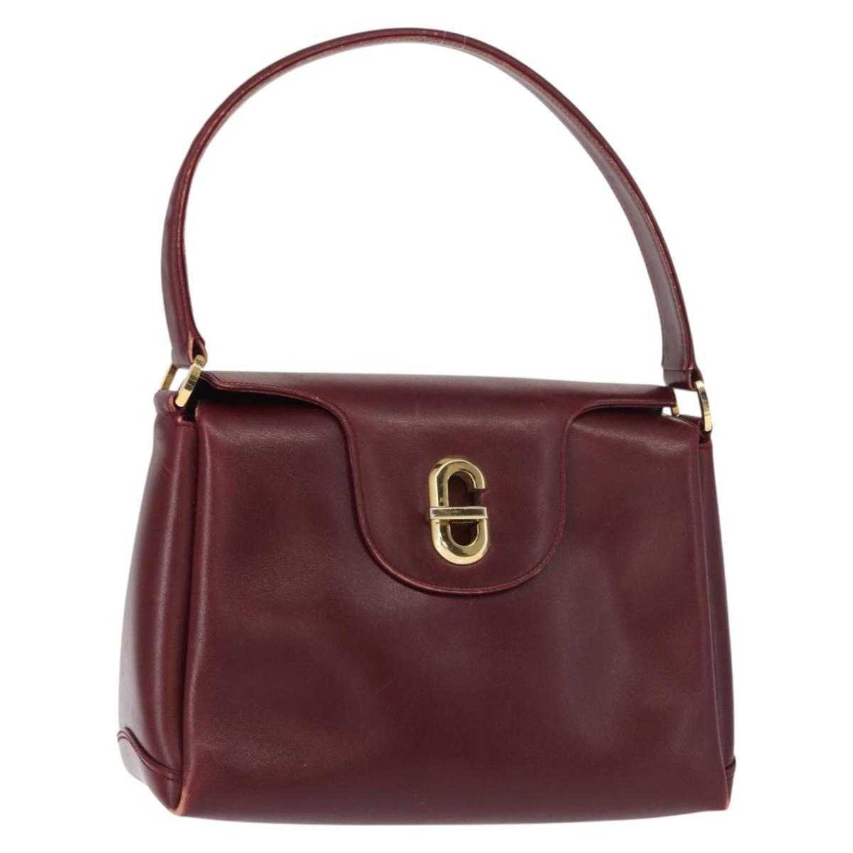 GUCCI Hand Bag Leather Red Gold Auth BA7380