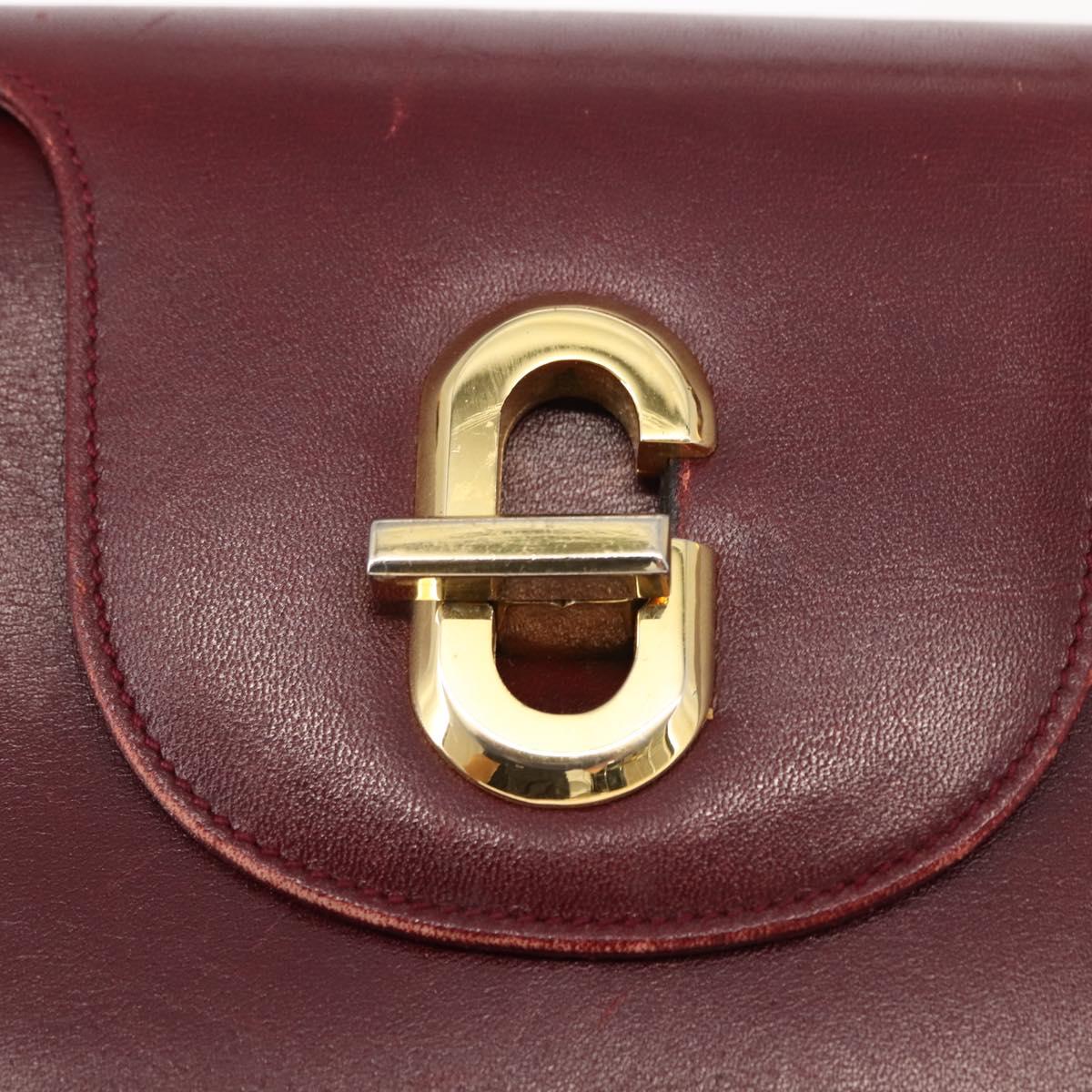 GUCCI Hand Bag Leather Red Gold Auth BA7380