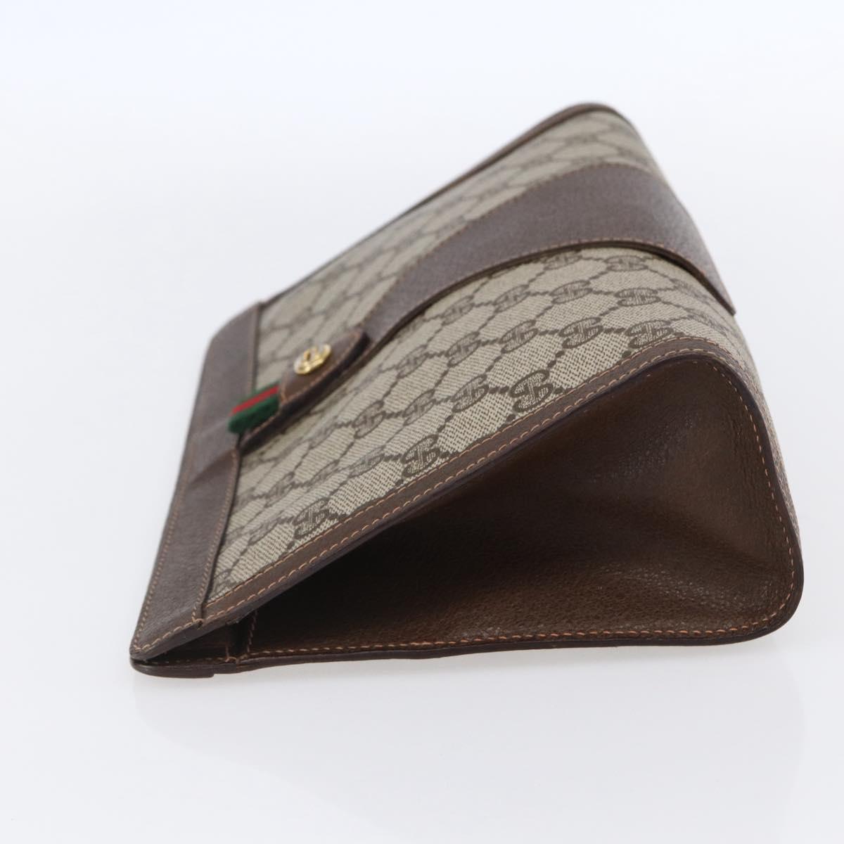 GUCCI GG Supreme Web Sherry Line Clutch Bag PVC Beige Gold 89 01 033 Auth BA7453