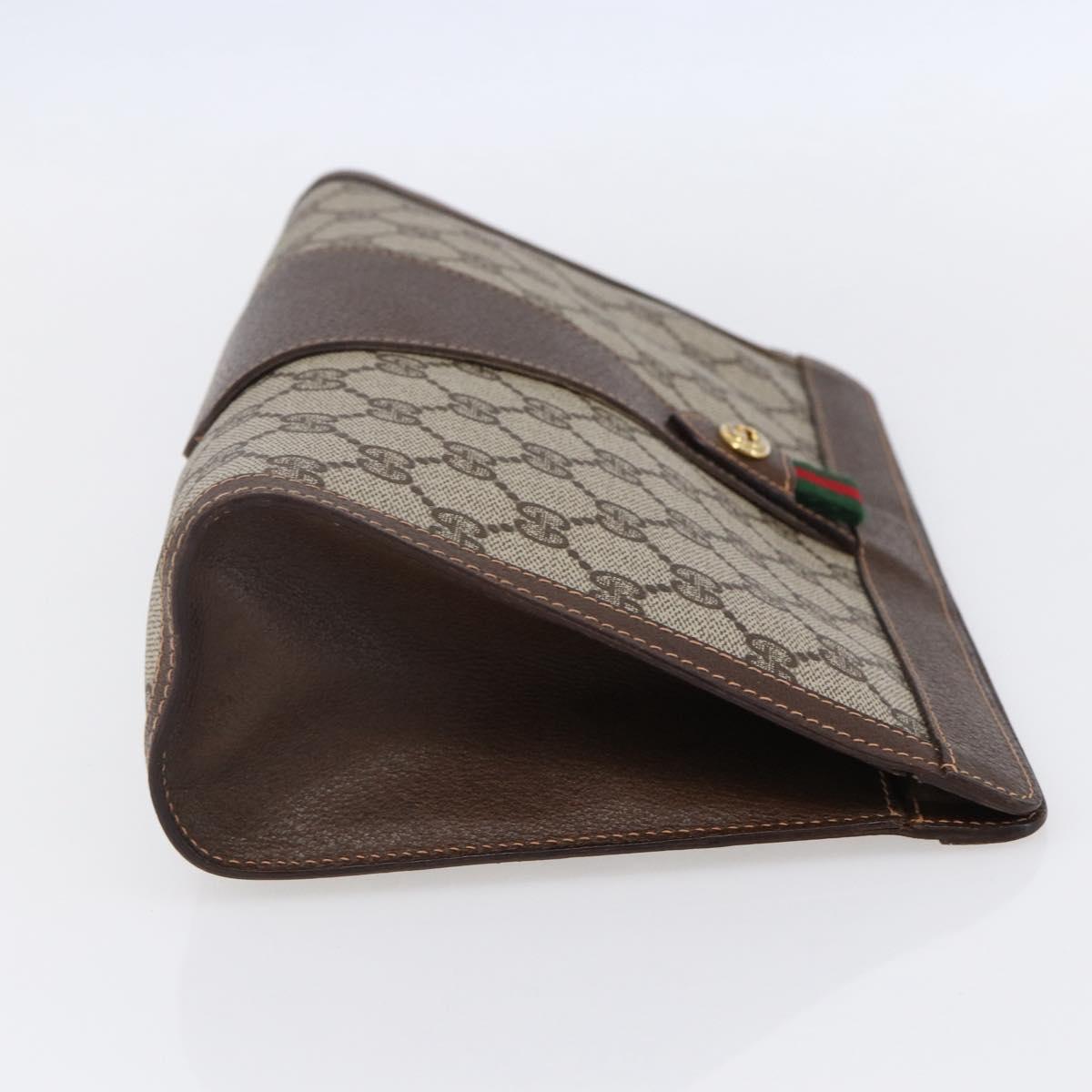 GUCCI GG Supreme Web Sherry Line Clutch Bag PVC Beige Gold 89 01 033 Auth BA7453