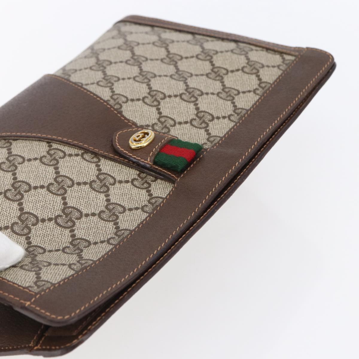 GUCCI GG Supreme Web Sherry Line Clutch Bag PVC Beige Gold 89 01 033 Auth BA7453