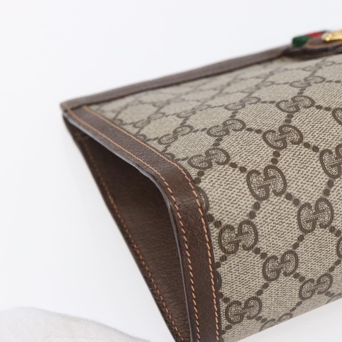 GUCCI GG Supreme Web Sherry Line Clutch Bag PVC Beige Gold 89 01 033 Auth BA7453