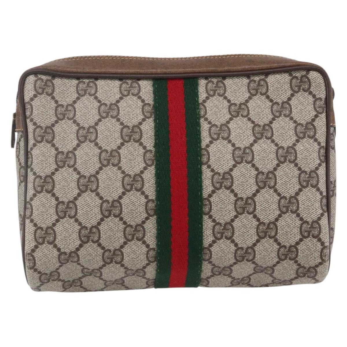 GUCCI GG Supreme Web Sherry Line Bag PVC Beige Red 32 014 3553 Auth BA7458