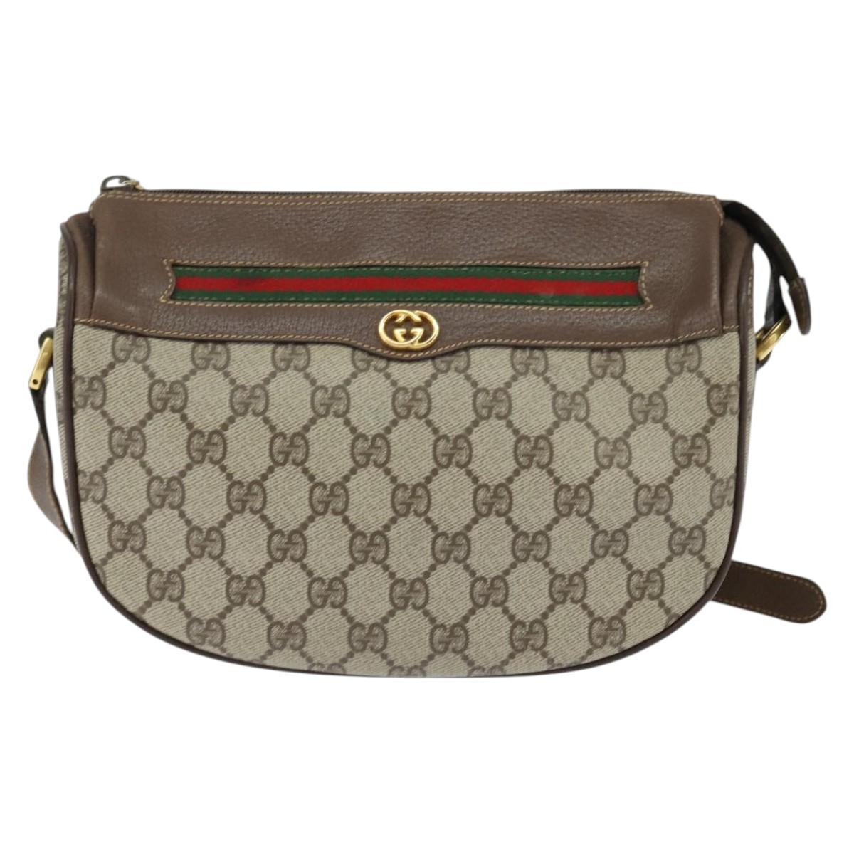GUCCI GG Supreme Web Sherry Line Bag PVC Beige Gold 001 58 0918 Auth BA7459
