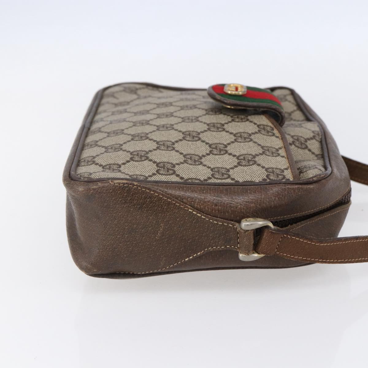 GUCCI GG Supreme Web Sherry Line Shoulder Bag PVC Beige Gold Auth BA7460