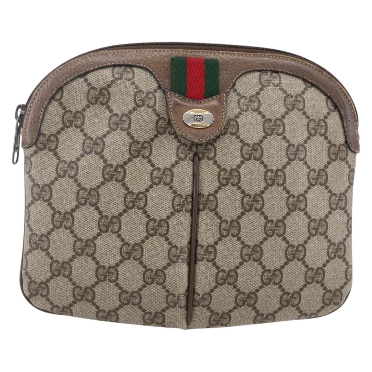 GUCCI GG Supreme Web Sherry Line Bag PVC Beige Gold 904 02 047 Auth BA7462