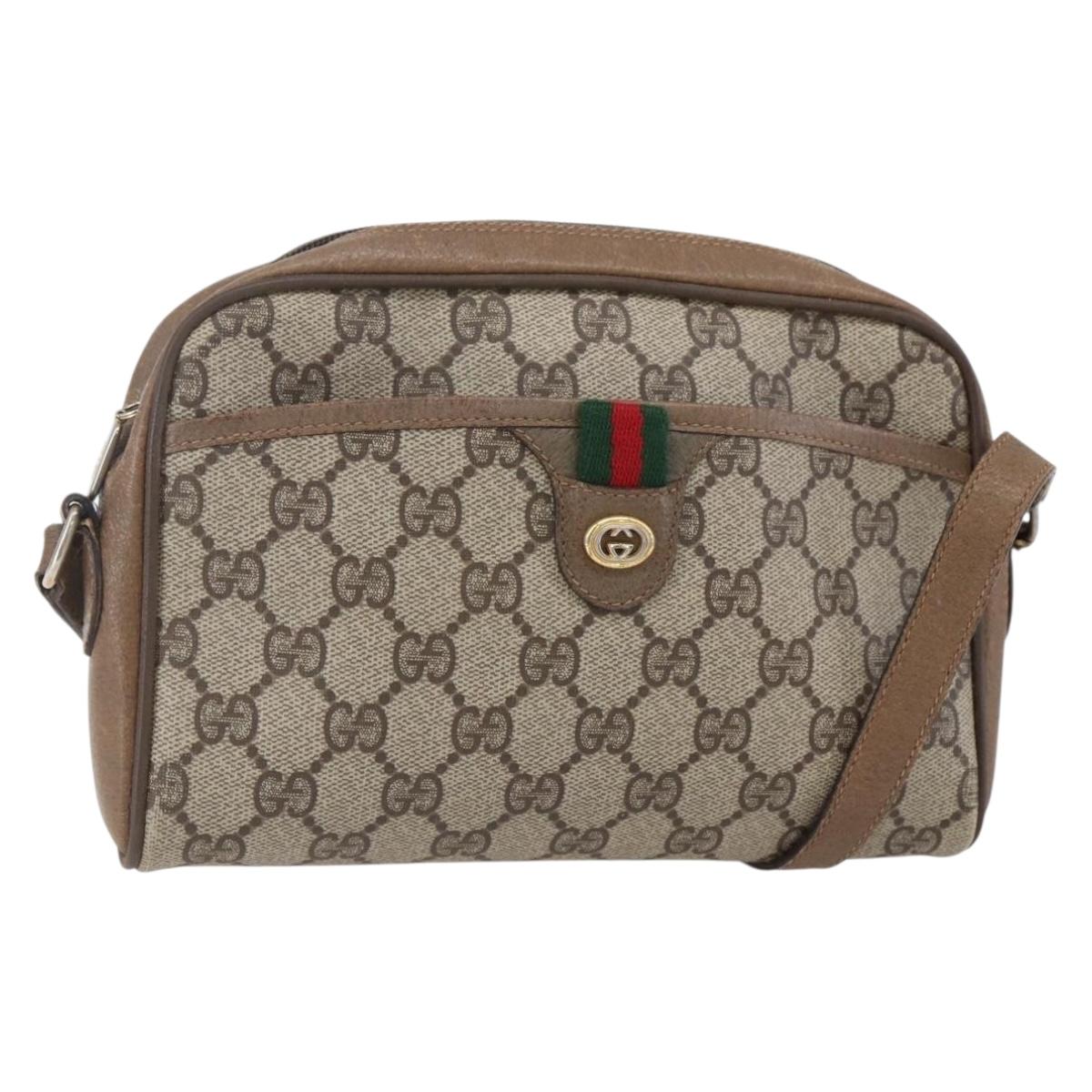 GUCCI GG Supreme Web Sherry Line Bag PVC Beige Gold 116 02 089 Auth BA7464