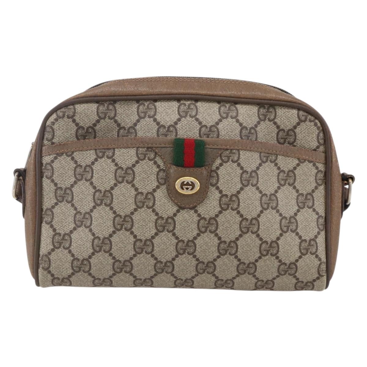 GUCCI GG Supreme Web Sherry Line Bag PVC Beige Gold 116 02 089 Auth BA7464