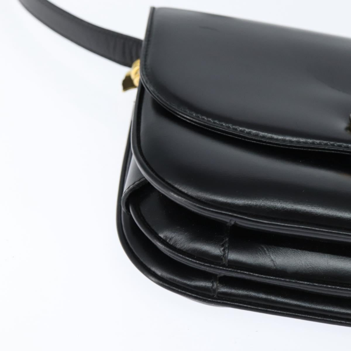 GUCCI Shoulder Bag Leather Black Gold 001 406 0621 Auth BA7466