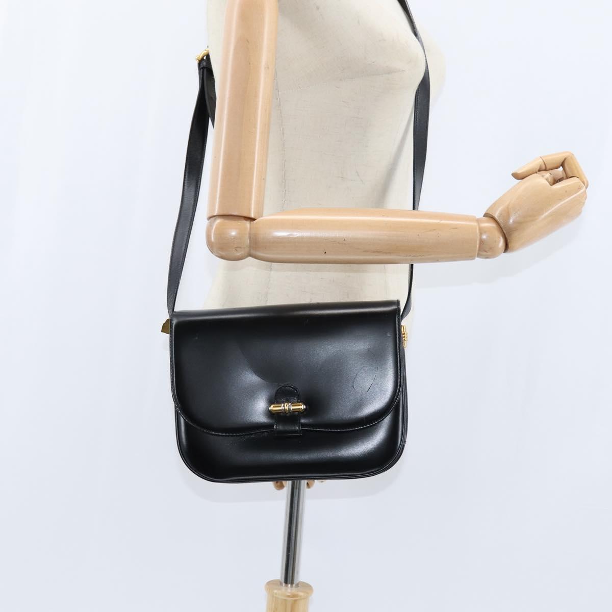 GUCCI Shoulder Bag Leather Black Gold 001 406 0621 Auth BA7466