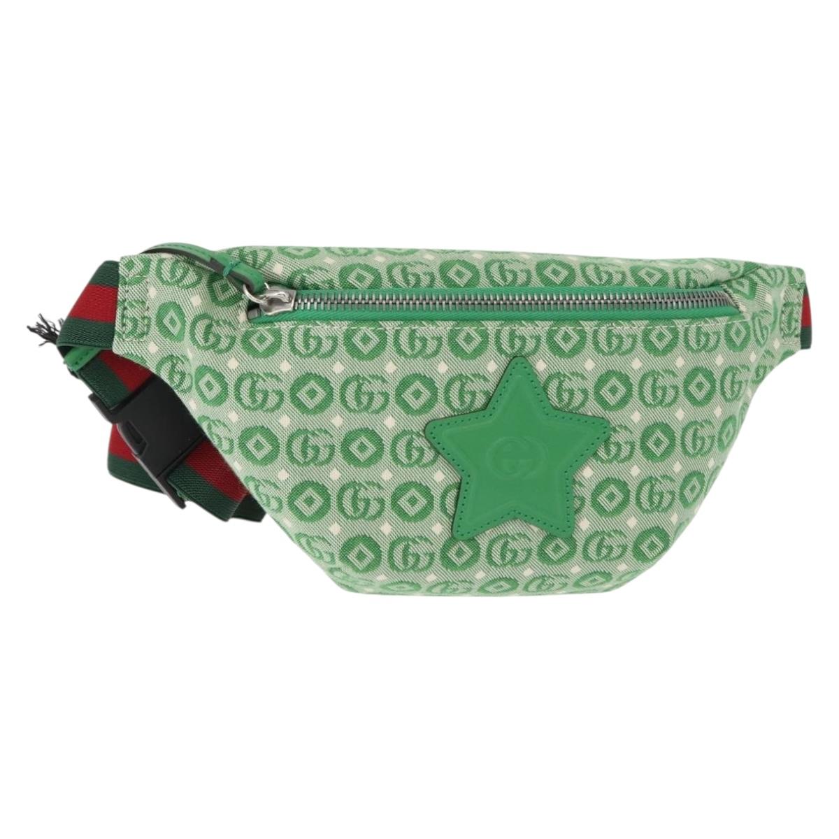 GUCCI Body Bag Canvas Leather Green Silver 502095 Auth BA7469