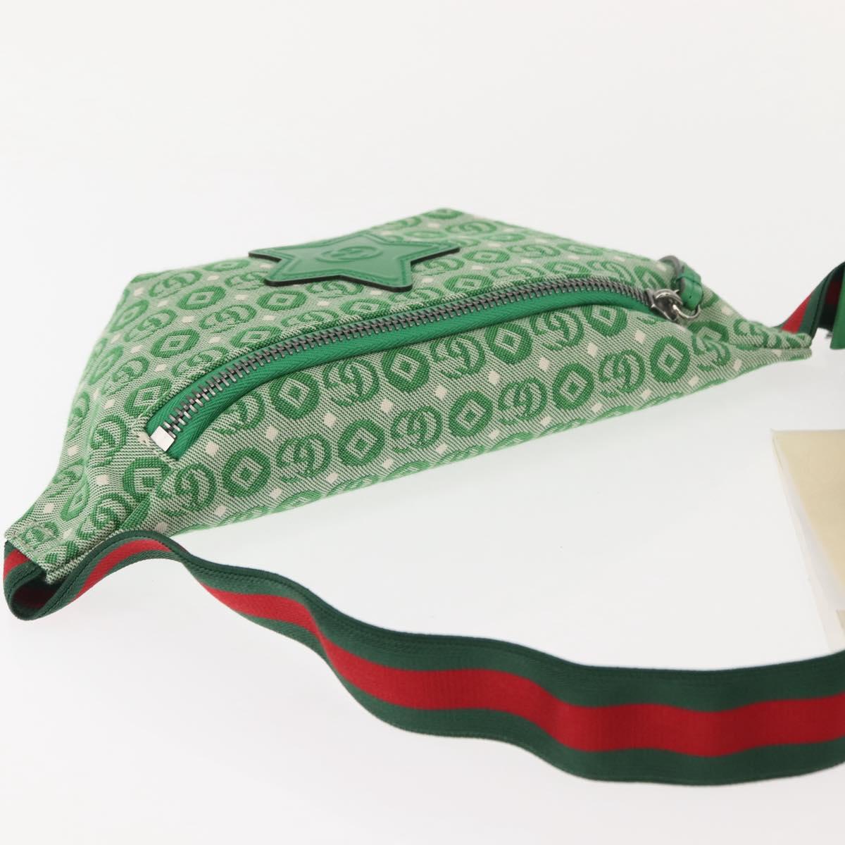 GUCCI Body Bag Canvas Leather Green Silver 502095 Auth BA7469