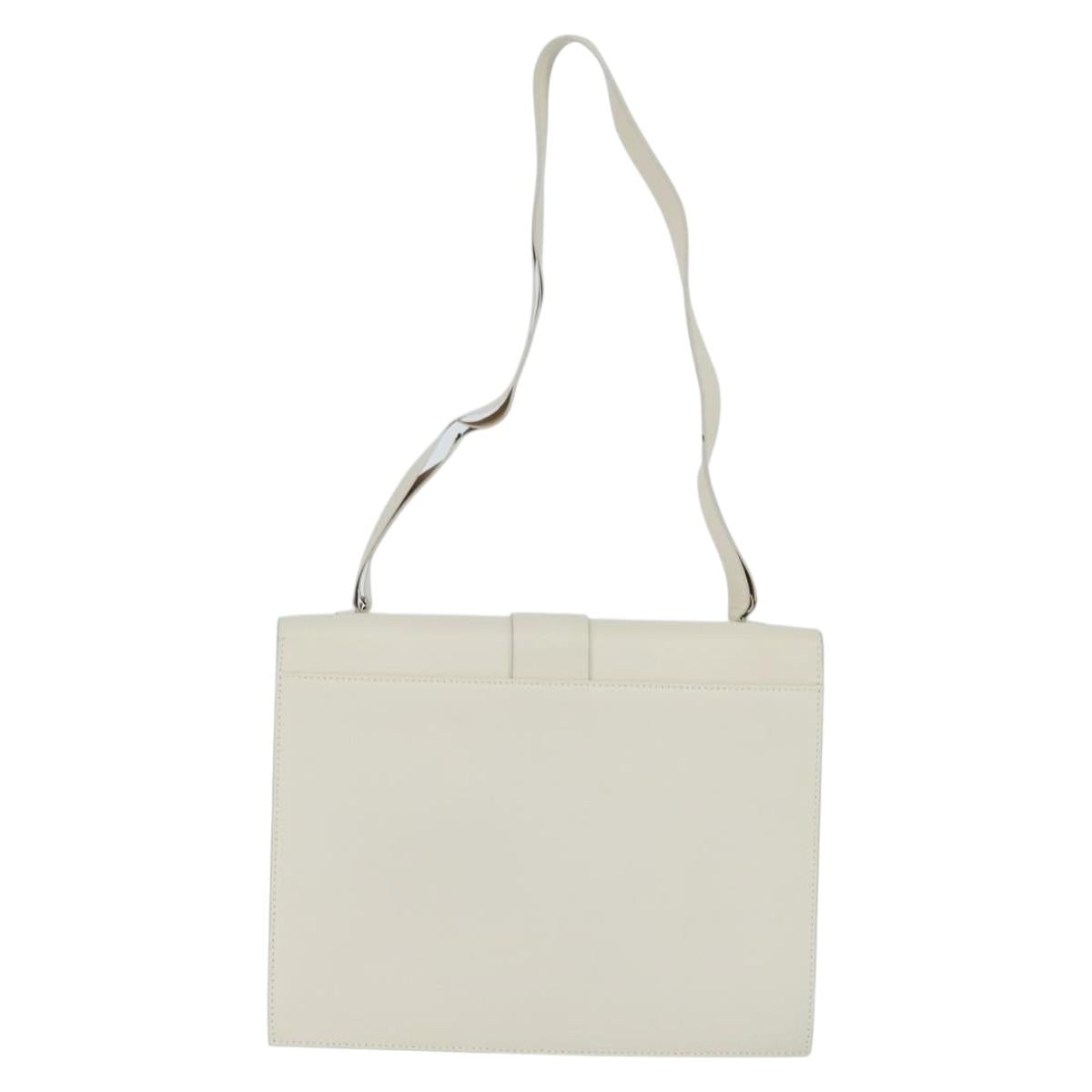 GUCCI Shoulder Bag Leather White Gold Auth BA7470
