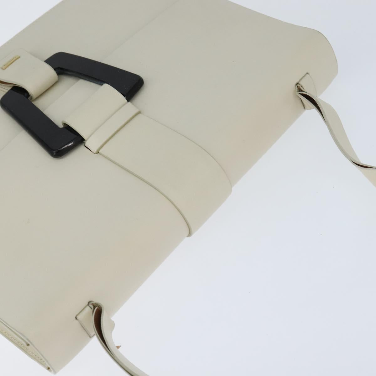 GUCCI Shoulder Bag Leather White Gold Auth BA7470