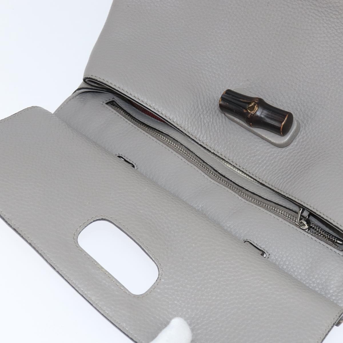 GUCCI Bamboo Hand Bag Leather 2way Gray Silver 392013 Auth BA7471