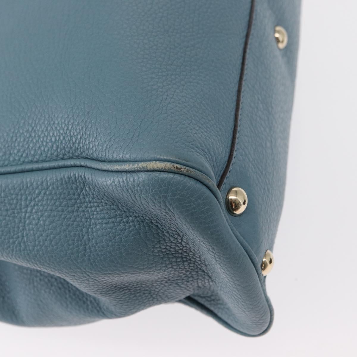 GUCCI Bamboo Hand Bag Leather 2way Blue Silver 336032 Auth BA7472