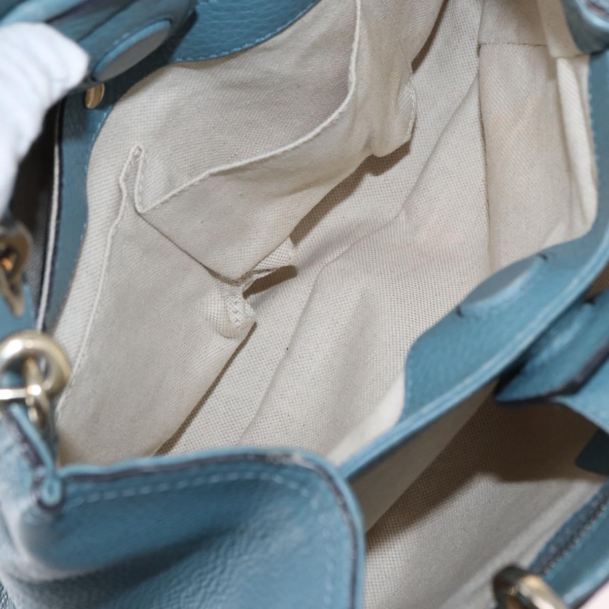 GUCCI Bamboo Hand Bag Leather 2way Blue Silver 336032 Auth BA7472