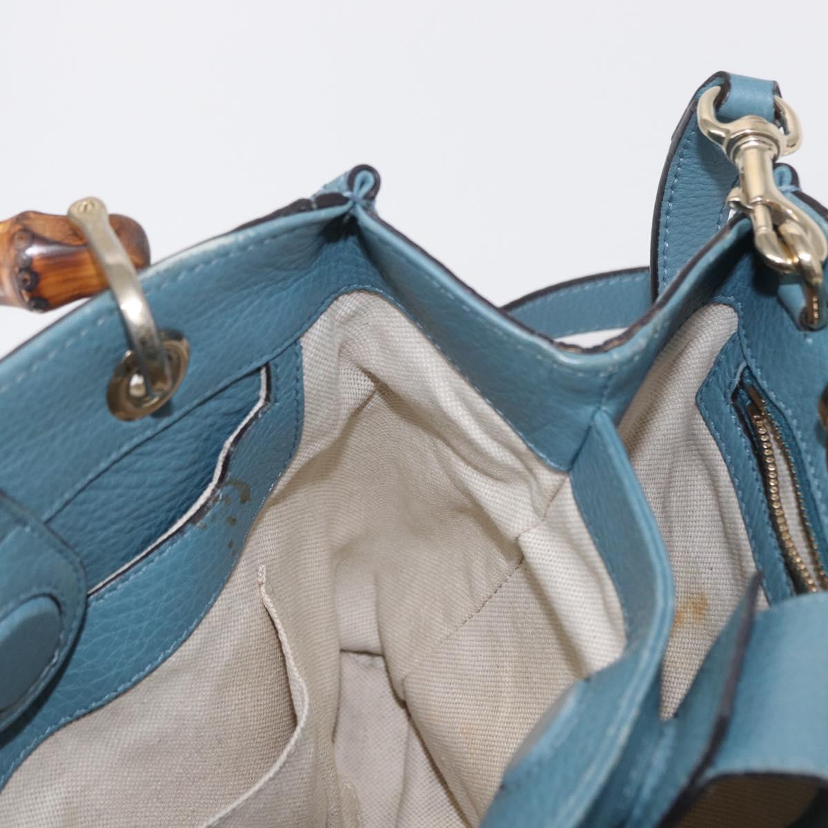 GUCCI Bamboo Hand Bag Leather 2way Blue Silver 336032 Auth BA7472