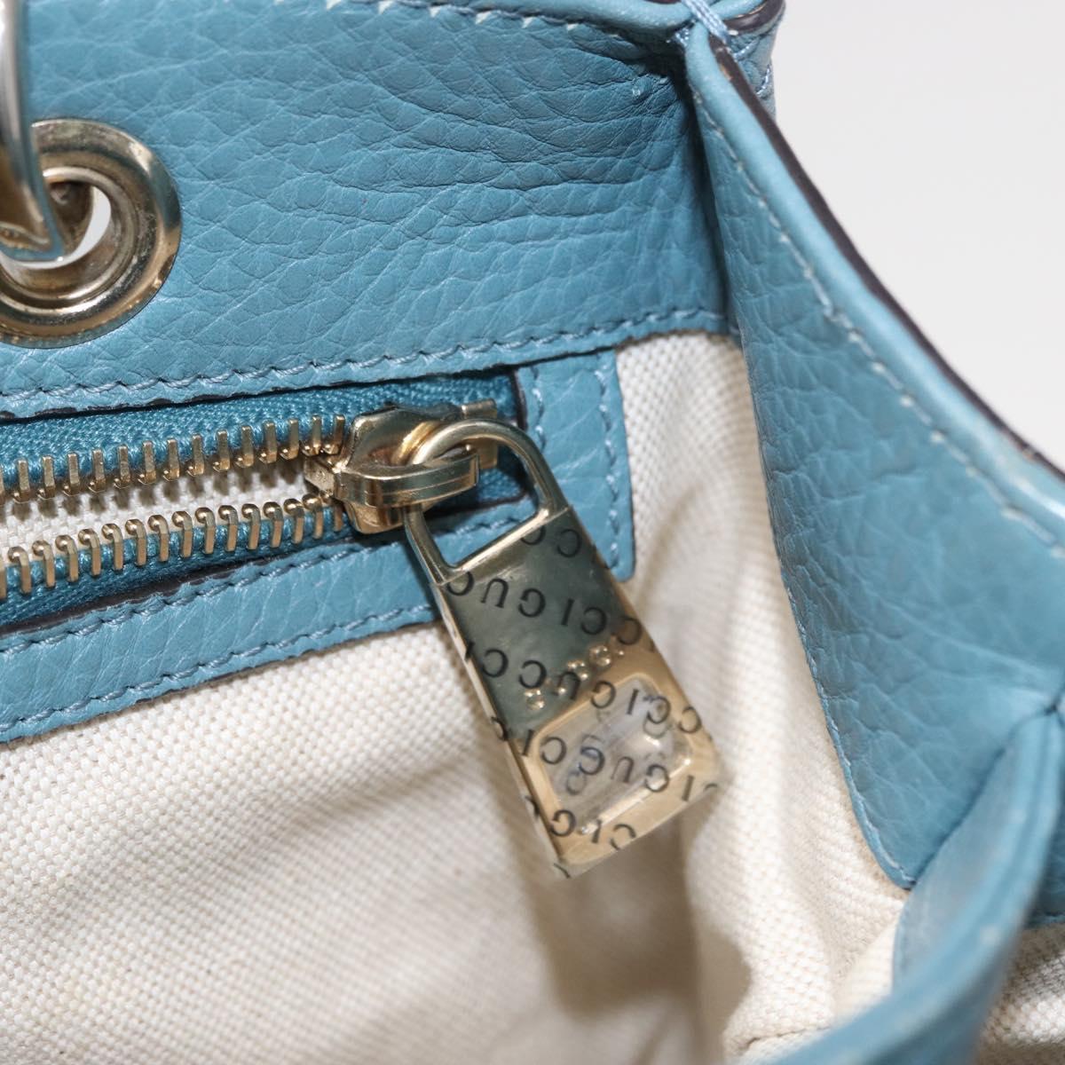 GUCCI Bamboo Hand Bag Leather 2way Blue Silver 336032 Auth BA7472