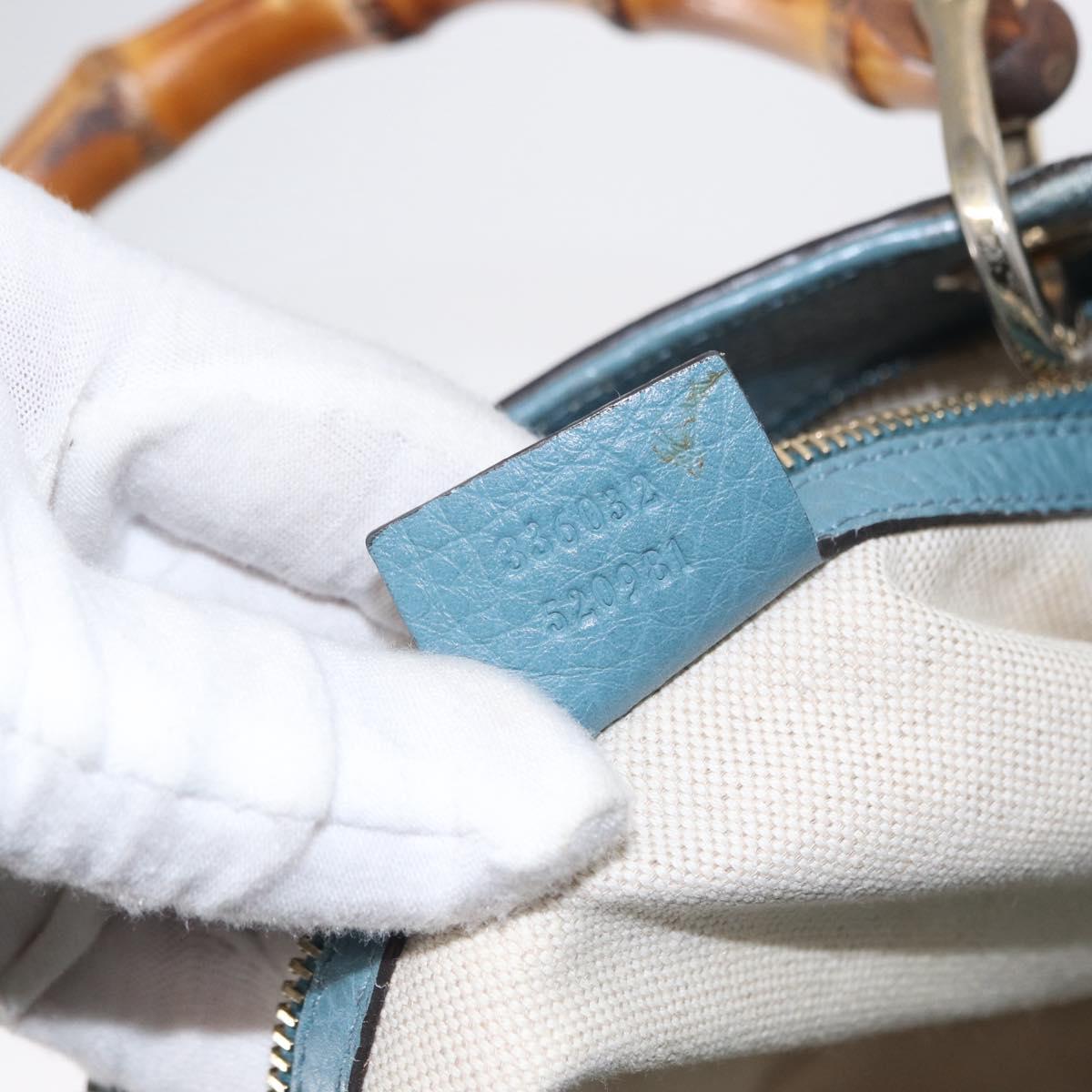 GUCCI Bamboo Hand Bag Leather 2way Blue Silver 336032 Auth BA7472