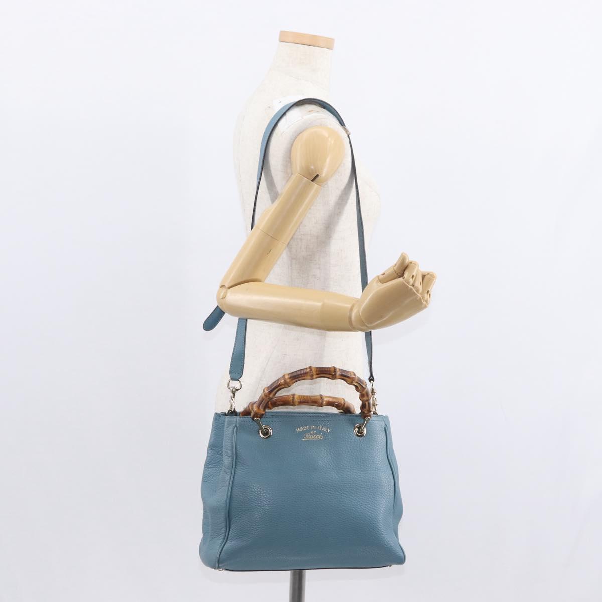 GUCCI Bamboo Hand Bag Leather 2way Blue Silver 336032 Auth BA7472