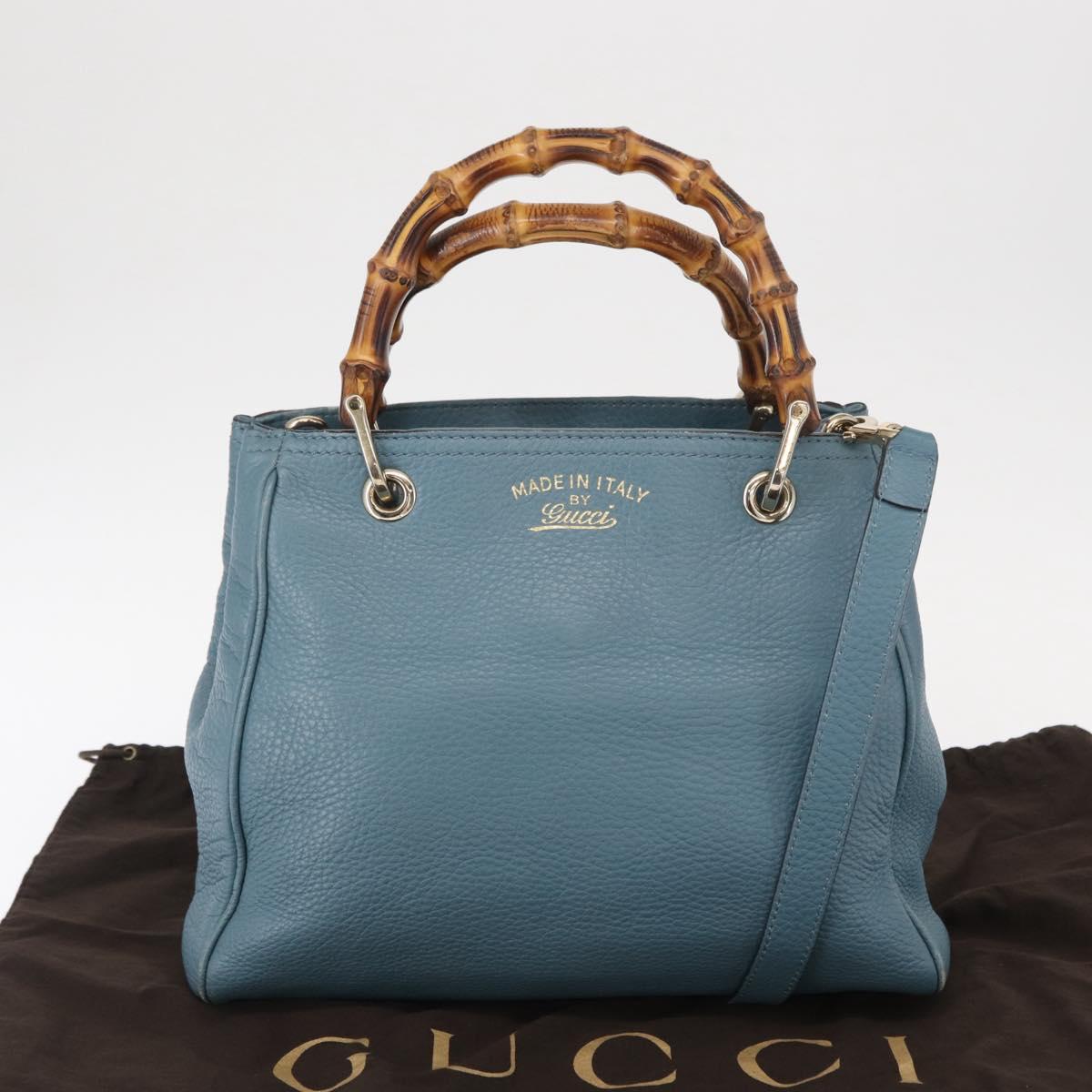 GUCCI Bamboo Hand Bag Leather 2way Blue Silver 336032 Auth BA7472