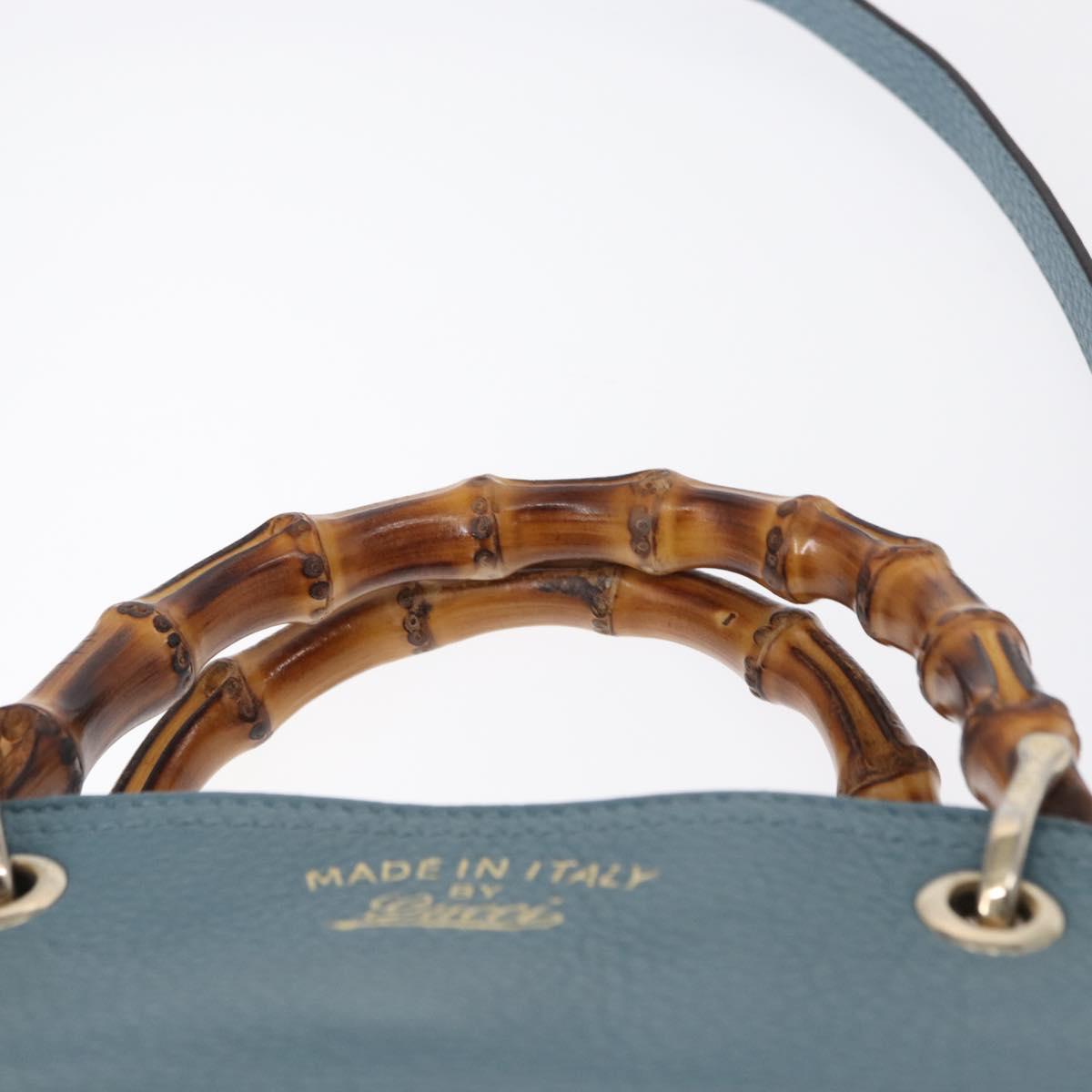 GUCCI Bamboo Hand Bag Leather 2way Blue Silver 336032 Auth BA7472
