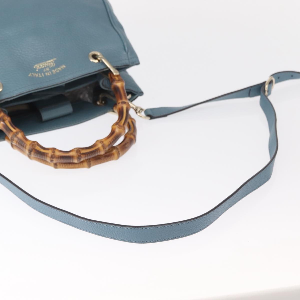 GUCCI Bamboo Hand Bag Leather 2way Blue Silver 336032 Auth BA7472