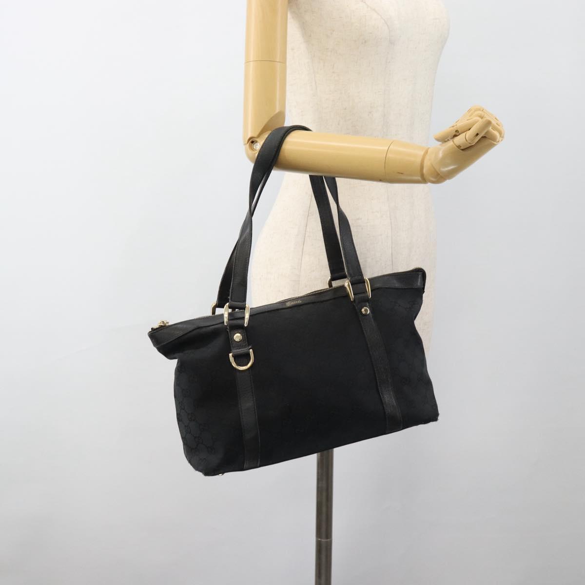 GUCCI GG Canvas Abbey Tote Bag Black Gold 141470 Auth BA7477