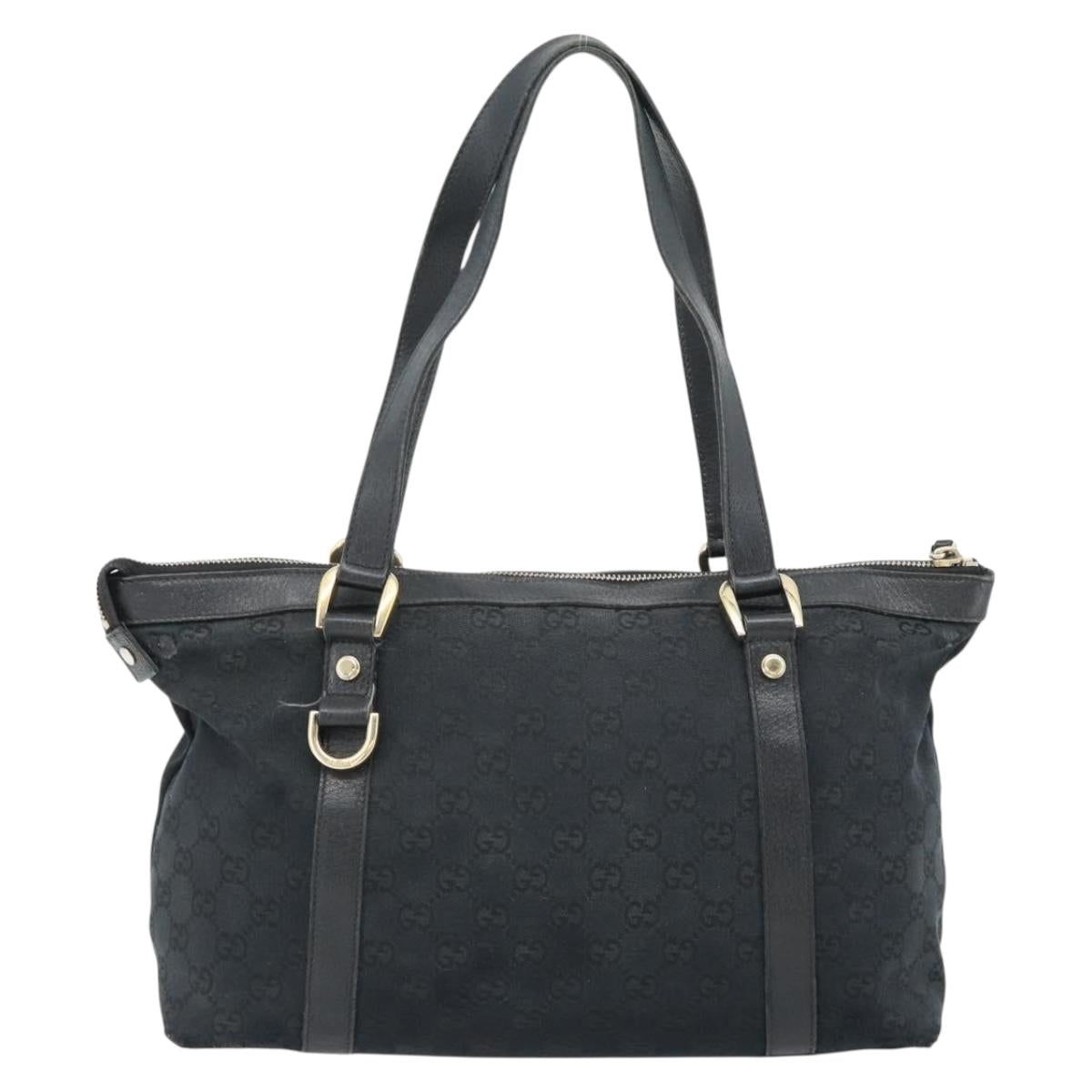 GUCCI GG Canvas Abbey Tote Bag Black Gold 141470 Auth BA7477