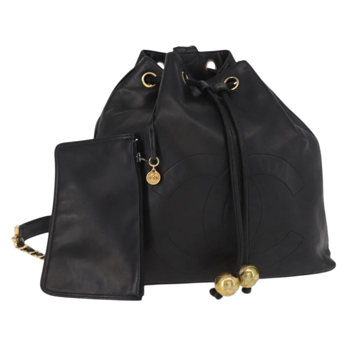 CHANEL Lamb Skin Matelasse Backpack Black Gold CC Auth BA7489