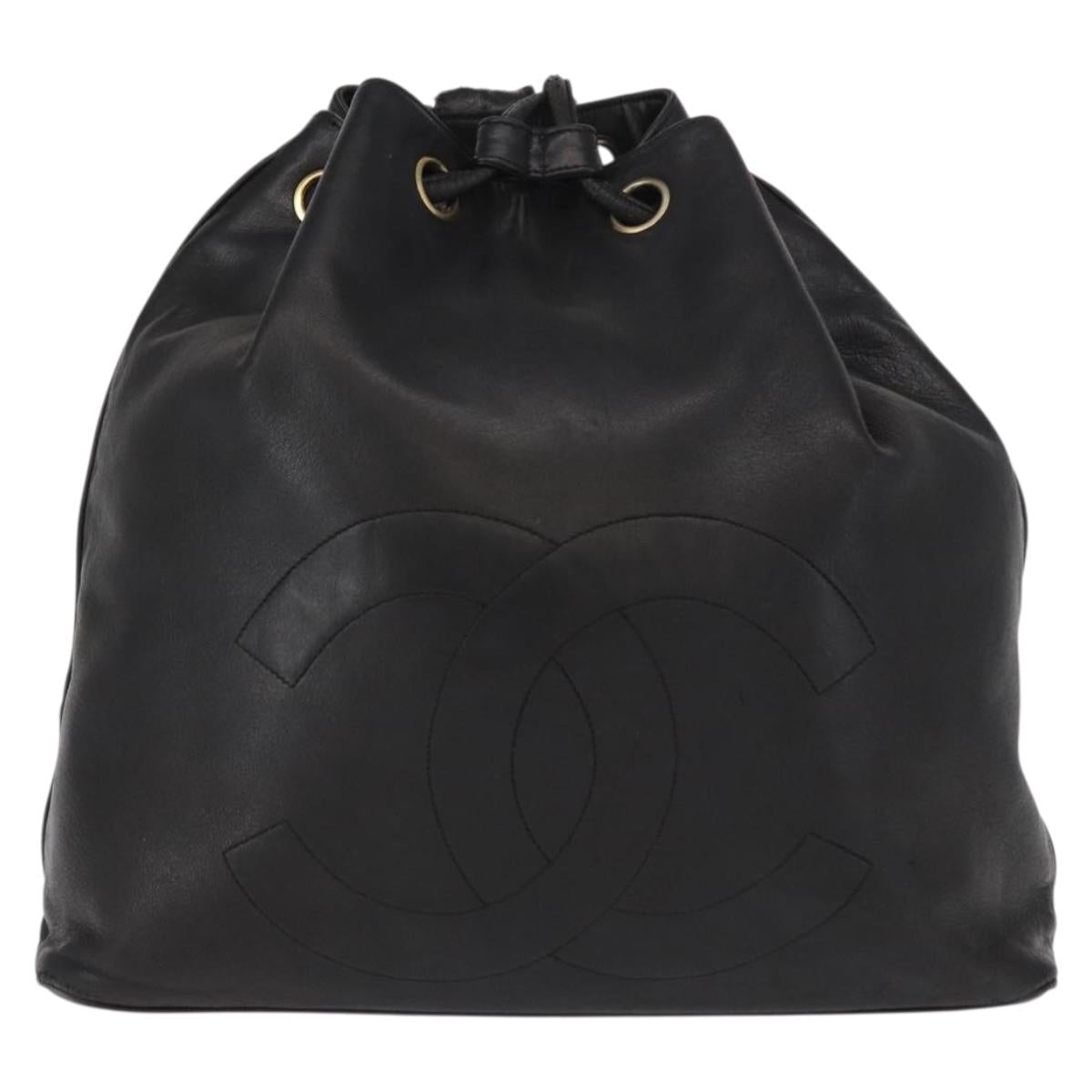 CHANEL Lamb Skin Matelasse Backpack Black Gold CC Auth BA7489