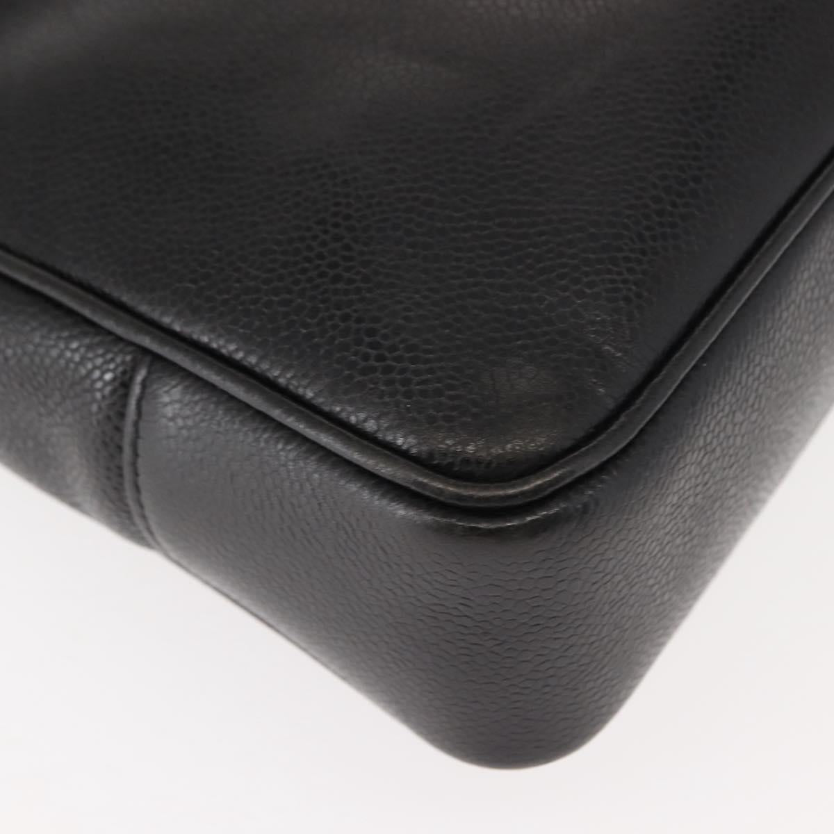 CHANEL Tote Bag Caviar Skin Black Gold CC Auth BA7490