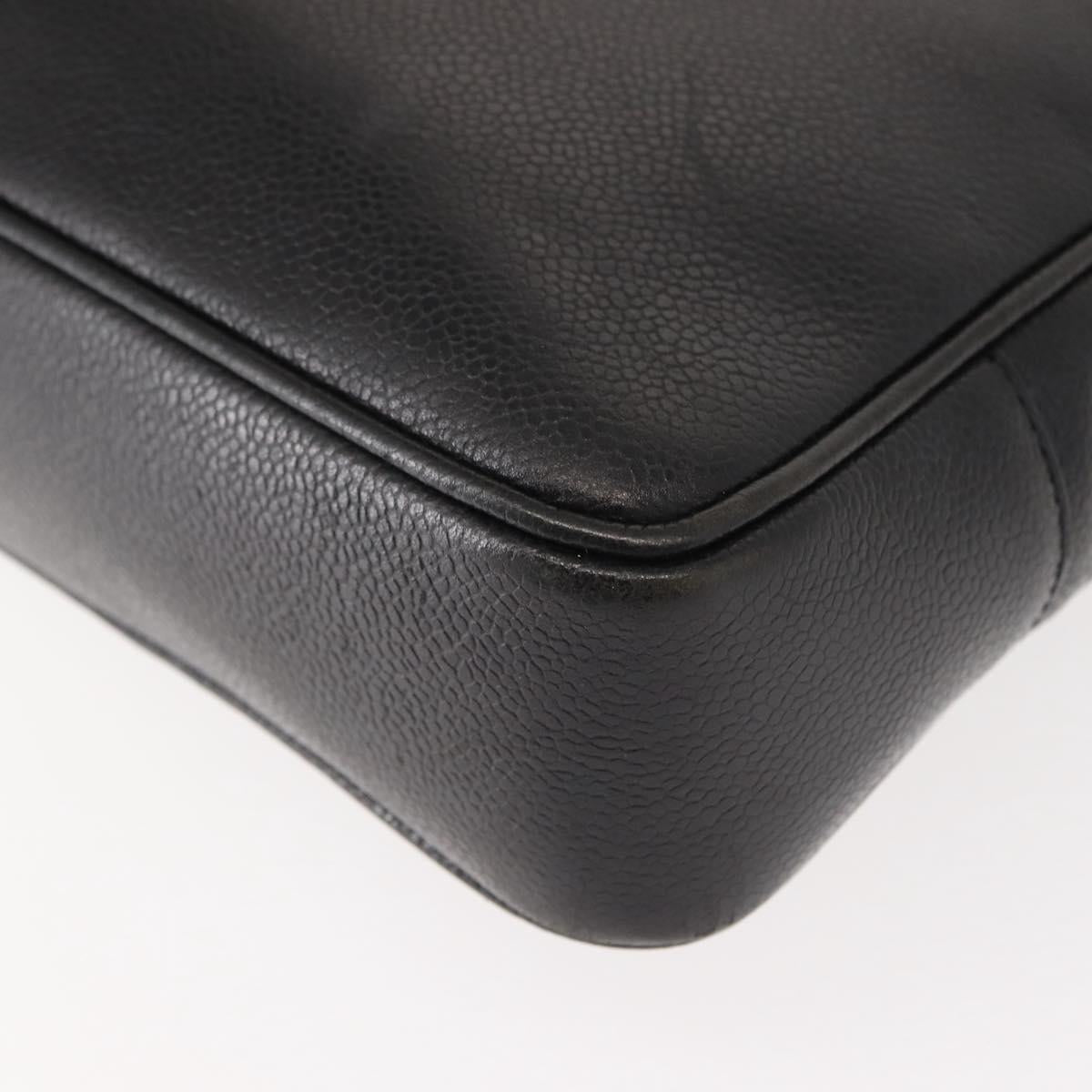 CHANEL Tote Bag Caviar Skin Black Gold CC Auth BA7490