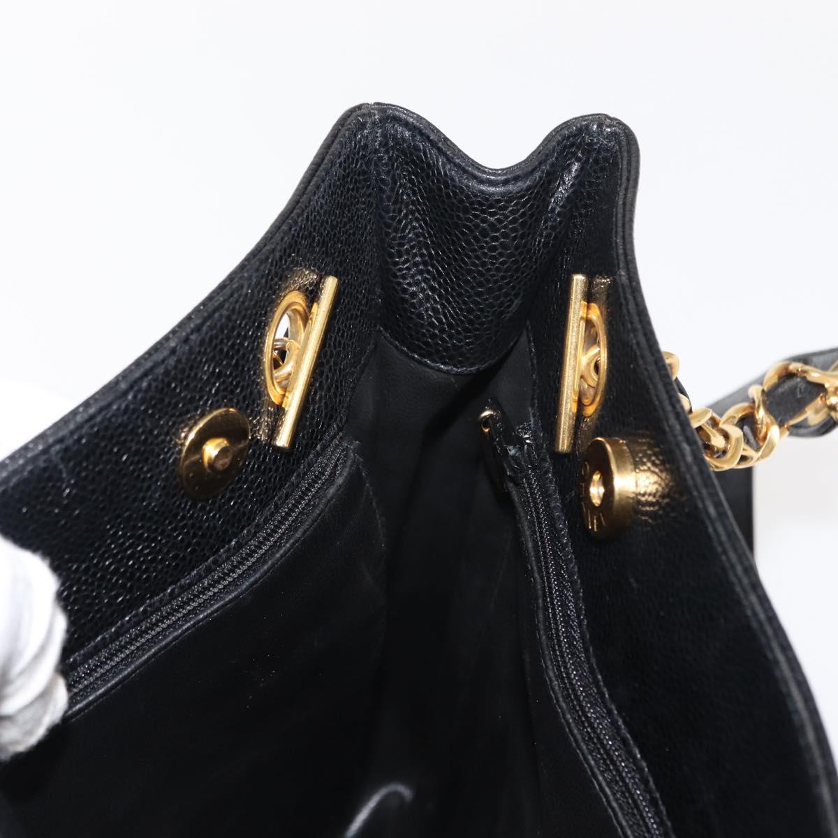CHANEL Tote Bag Caviar Skin Black Gold CC Auth BA7490