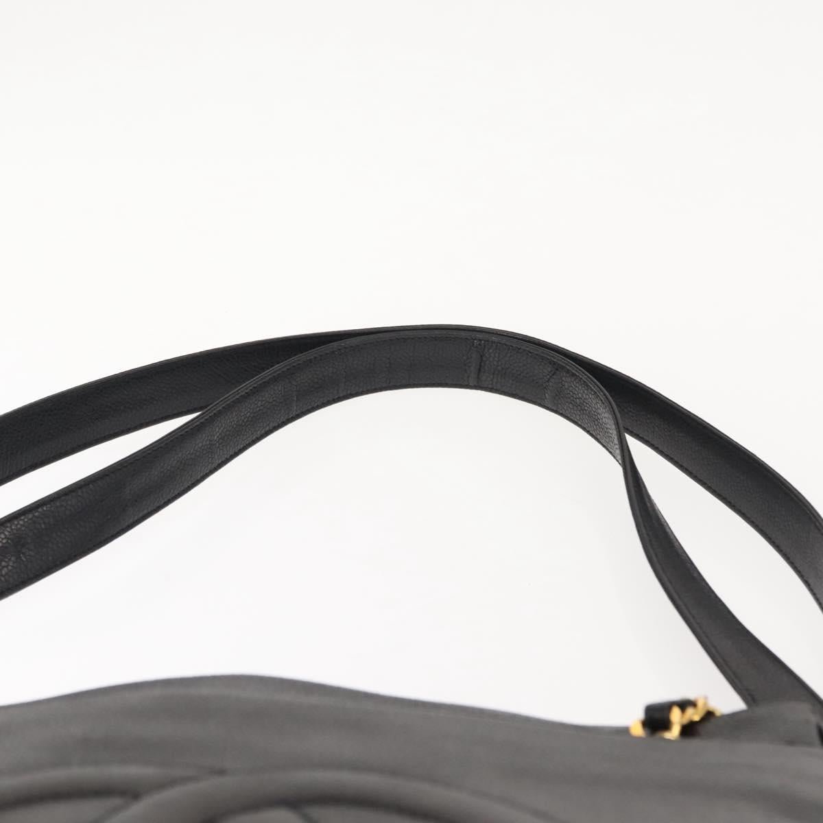 CHANEL Tote Bag Caviar Skin Black Gold CC Auth BA7490