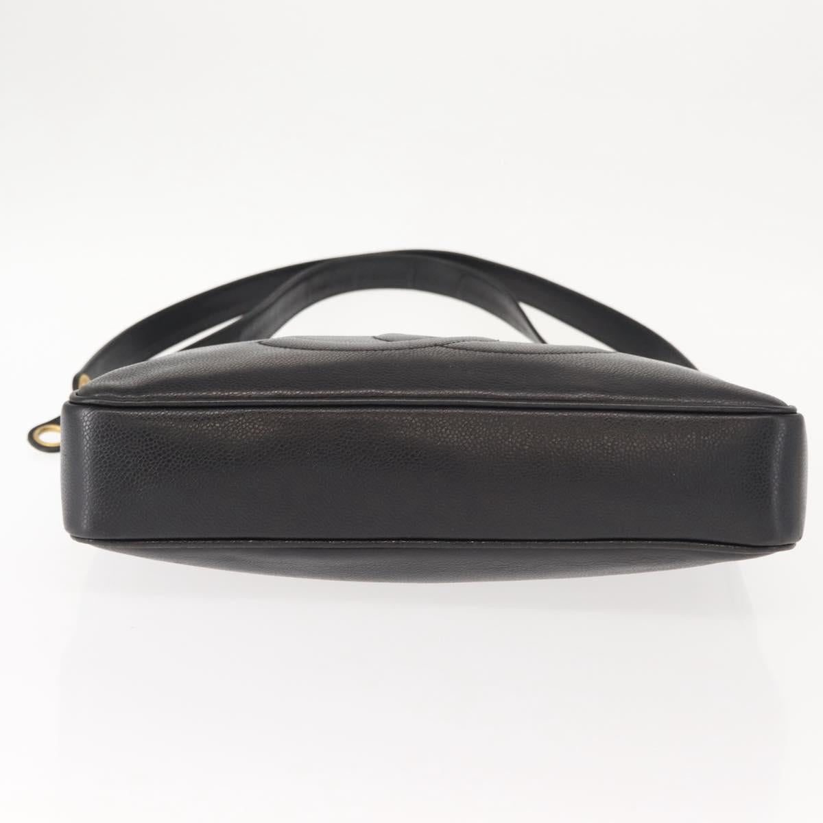 CHANEL Tote Bag Caviar Skin Black Gold CC Auth BA7490