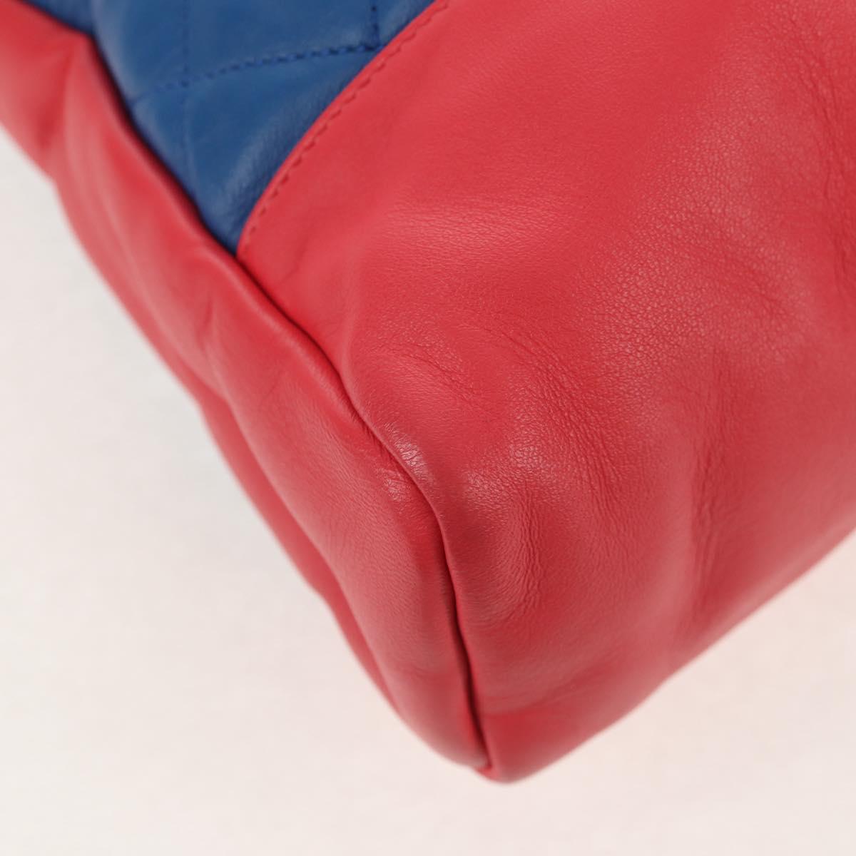 CHANEL Matelasse Hand Bag Lamb Skin 2way Blue Gold CC Auth BA7491M