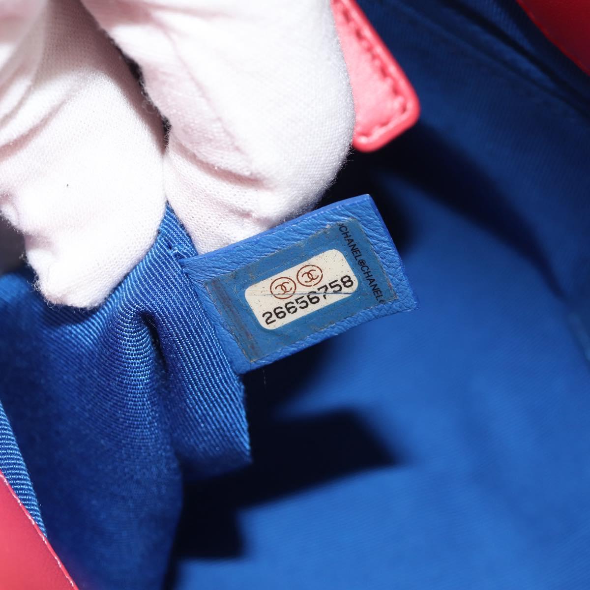 CHANEL Matelasse Hand Bag Lamb Skin 2way Blue Gold CC Auth BA7491M