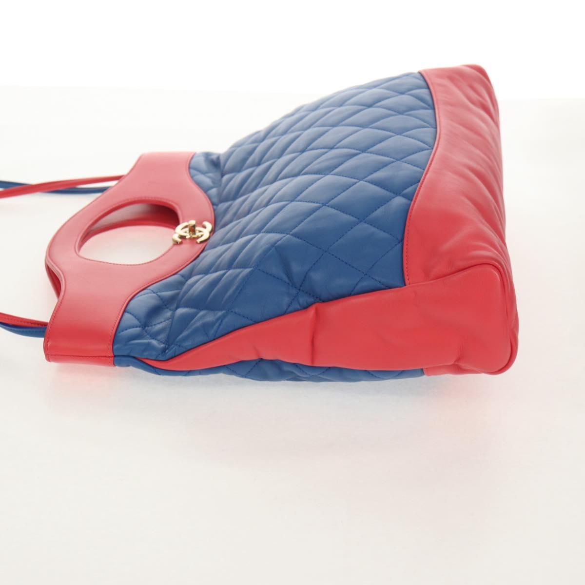 CHANEL Matelasse Hand Bag Lamb Skin 2way Blue Gold CC Auth BA7491M