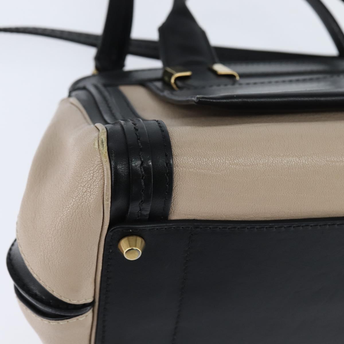 Chloe Little Alice Hand Bag Leather 2way White Gold Auth BA7495