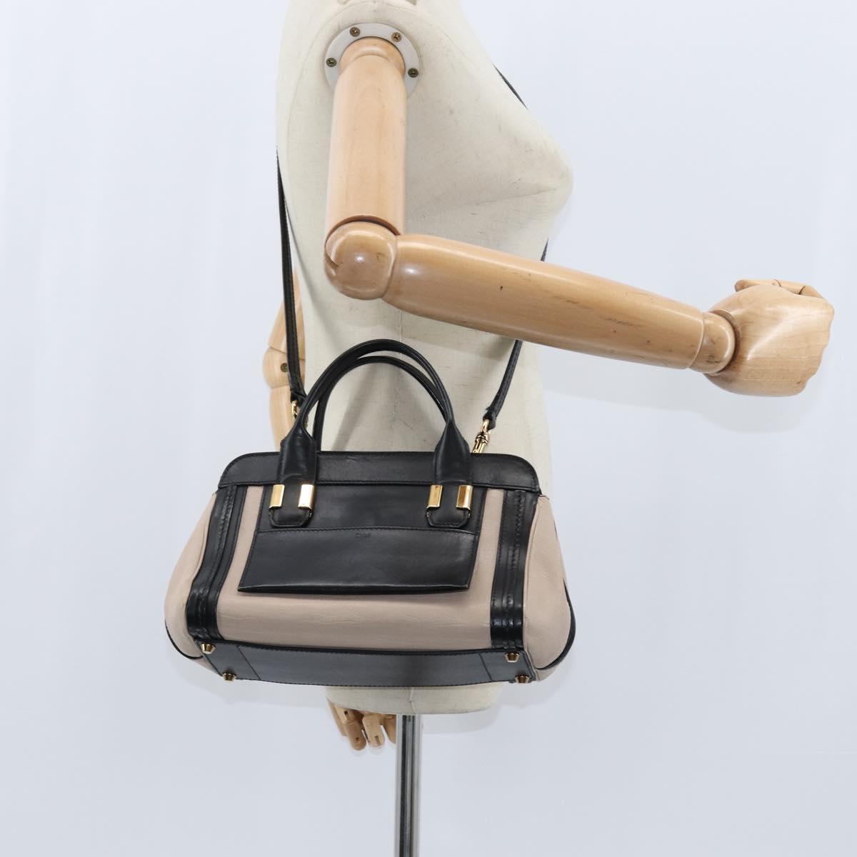 Chloe Little Alice Hand Bag Leather 2way White Gold Auth BA7495