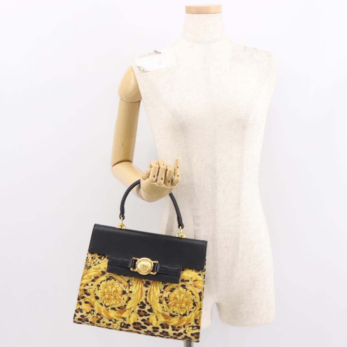 Gianni Versace Hand Bag PVC Leather Yellow Black Auth BA7502