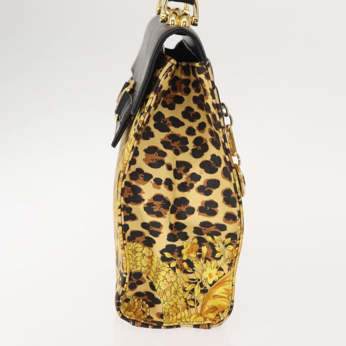 Gianni Versace Hand Bag PVC Leather Yellow Black Auth BA7502