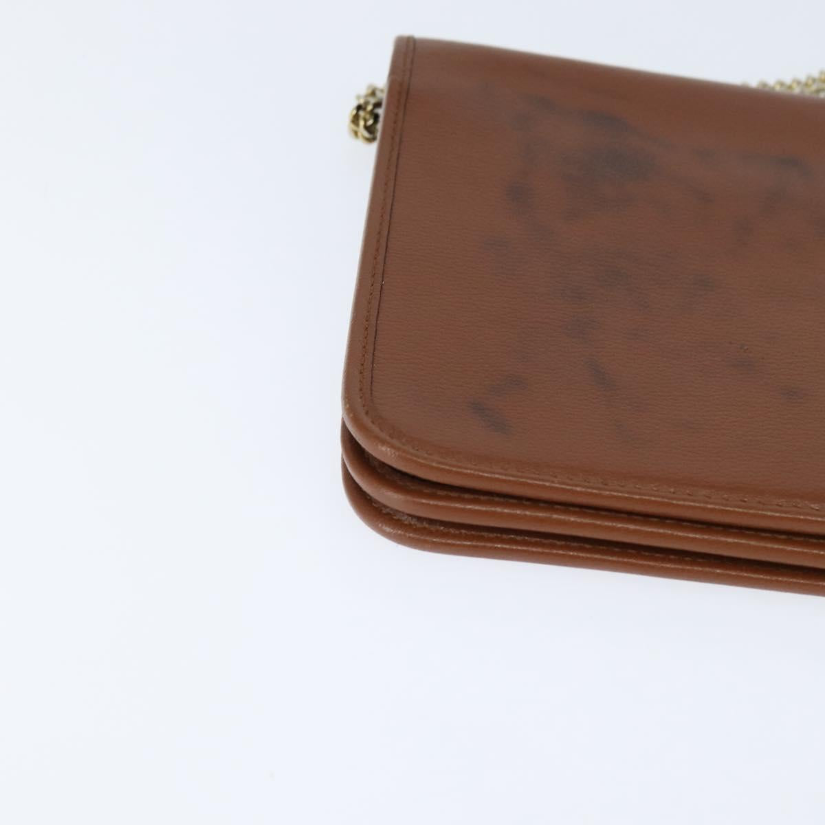 Christian Dior Chain Shoulder Bag Leather Brown Gold Auth BA7503