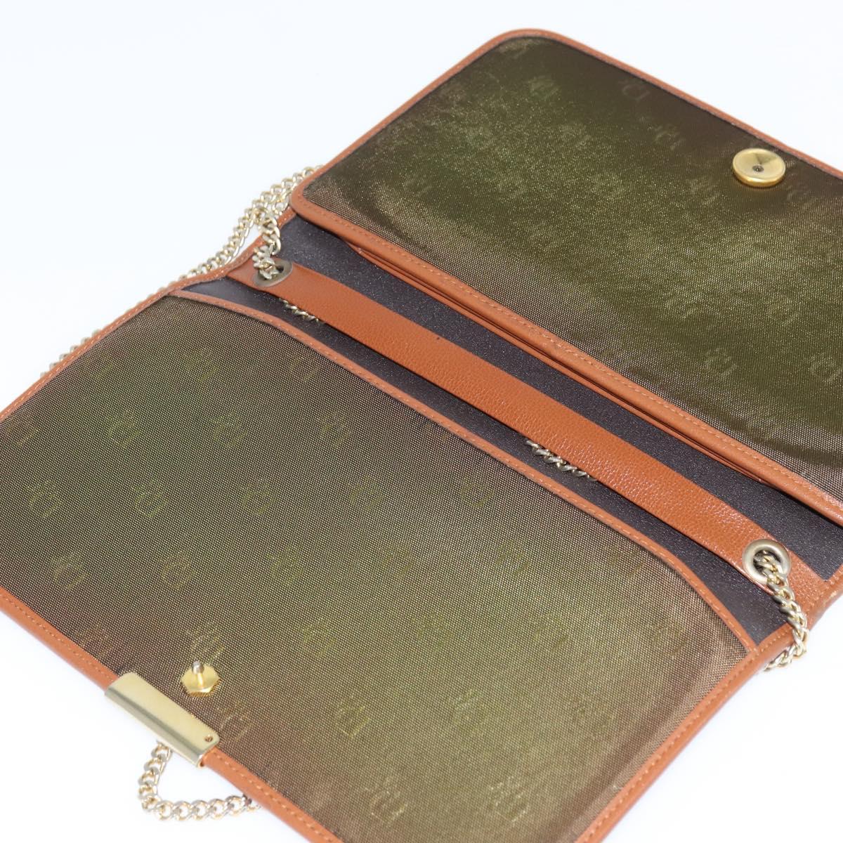 Christian Dior Chain Shoulder Bag Leather Brown Gold Auth BA7503