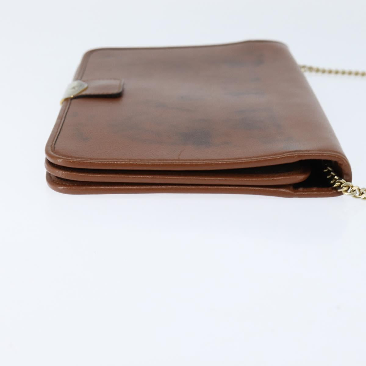 Christian Dior Chain Shoulder Bag Leather Brown Gold Auth BA7503