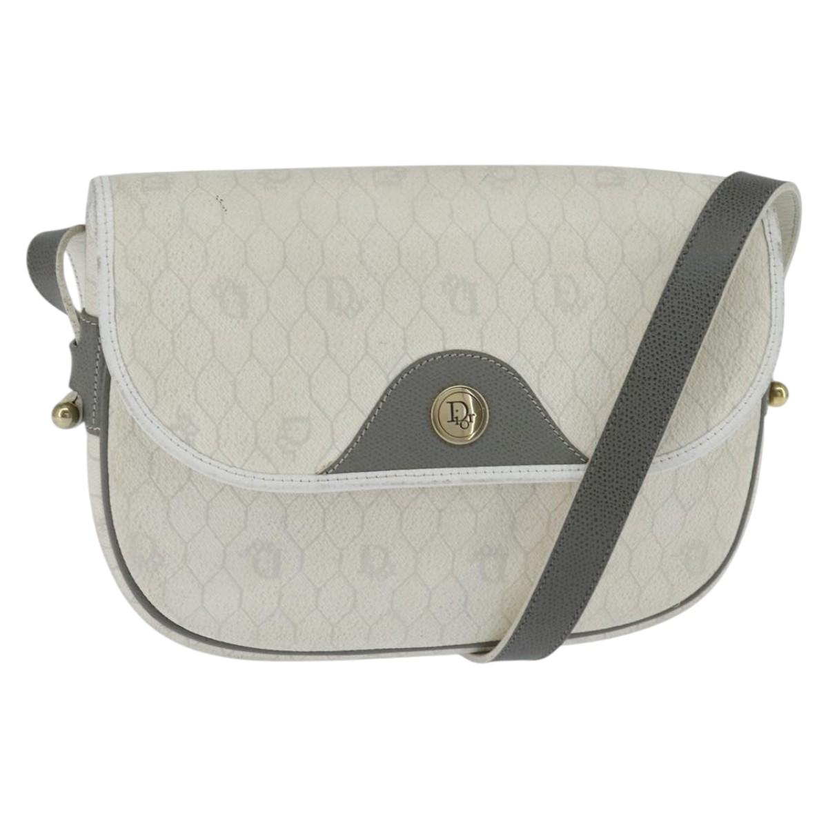 Christian Dior Honeycomb Canvas Shoulder Bag PVC White gold Auth BA7505