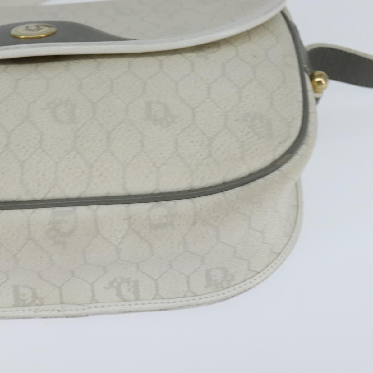 Christian Dior Honeycomb Canvas Shoulder Bag PVC White gold Auth BA7505