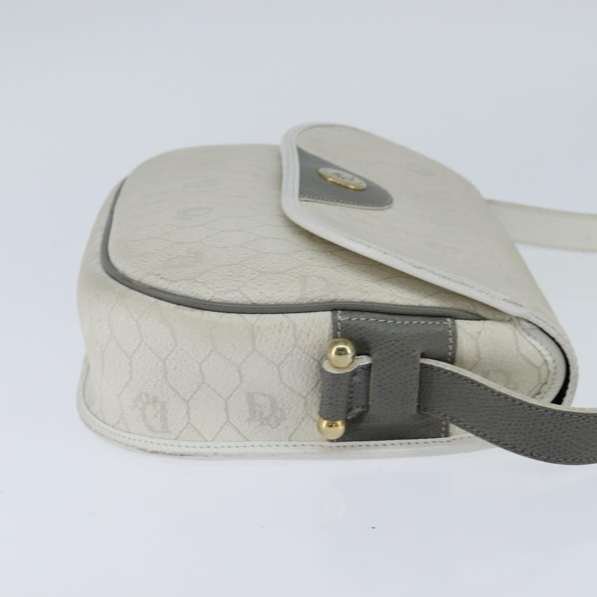 Christian Dior Honeycomb Canvas Shoulder Bag PVC White gold Auth BA7505